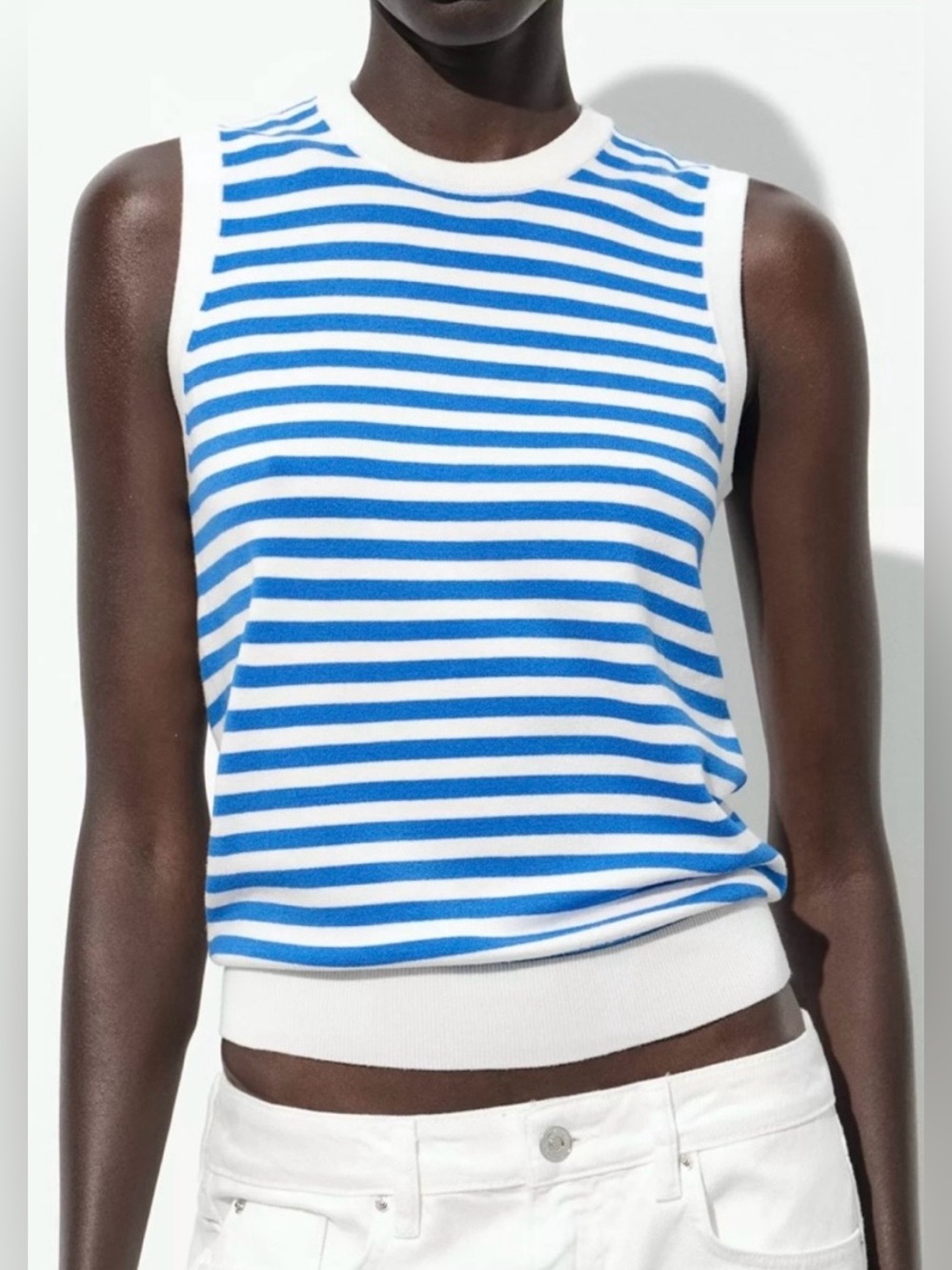 Zara NWT Blue and White Striped Sleeveless Knit Tank